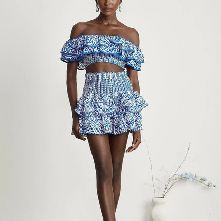 Amelia Blue and White Skirt Top Set