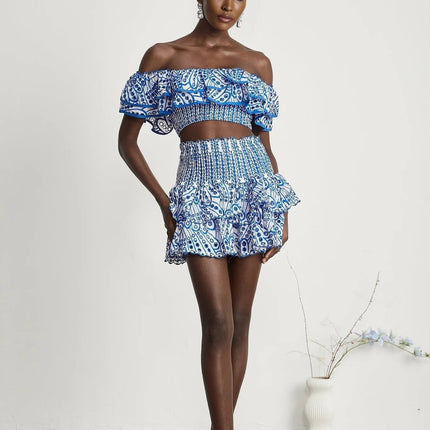 Amelia Blue and White Skirt Top Set