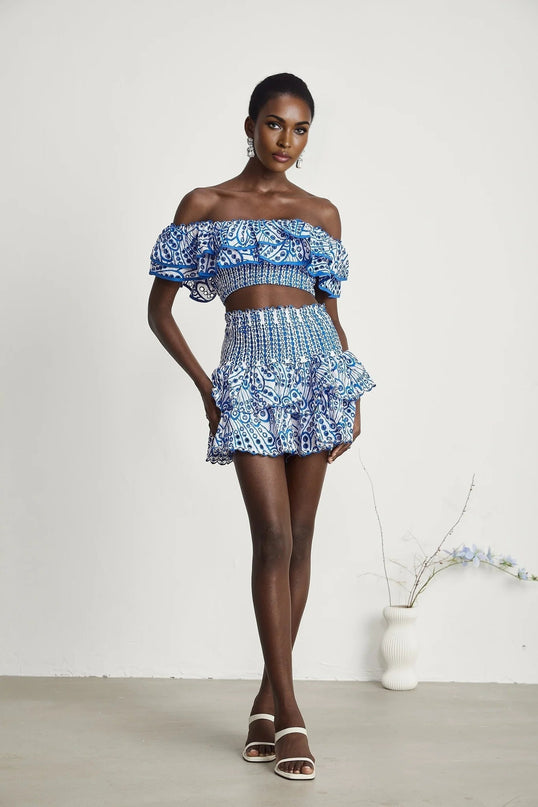 Amelia Blue and White Skirt Top Set