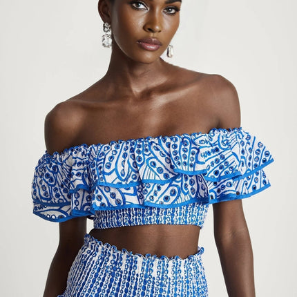 Amelia Blue and White Skirt Top Set