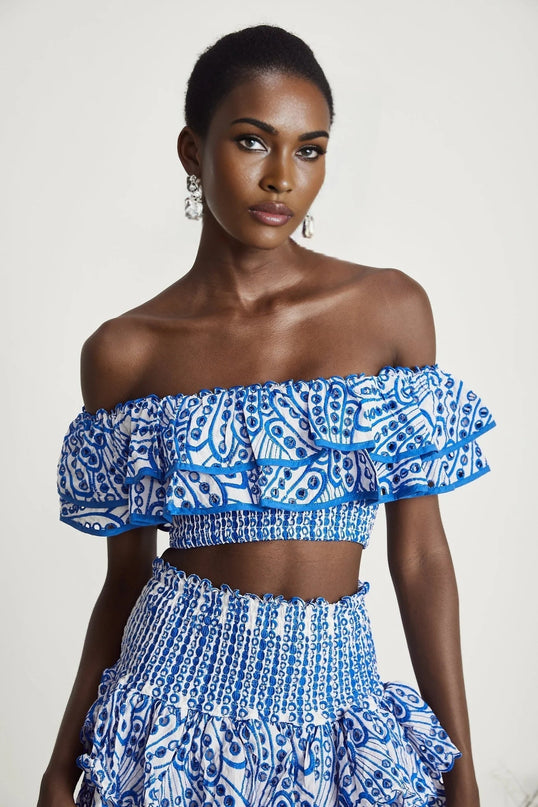 Amelia Blue and White Skirt Top Set
