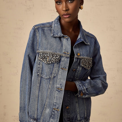 Amelia Denim Jacket Rhinestone Embellished Blue
