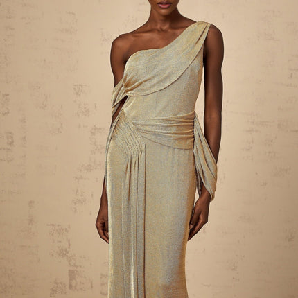 Amelia Gold Mono Shoulder Maxi Dress