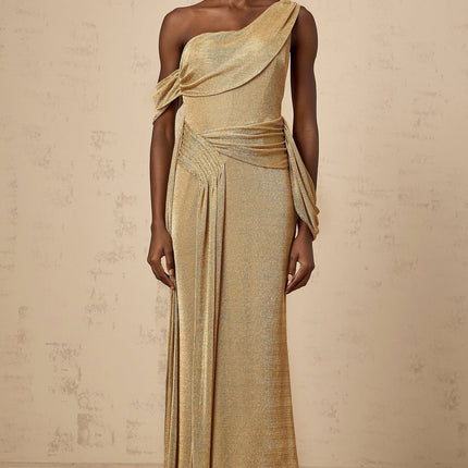 Amelia Gold Mono Shoulder Maxi Dress