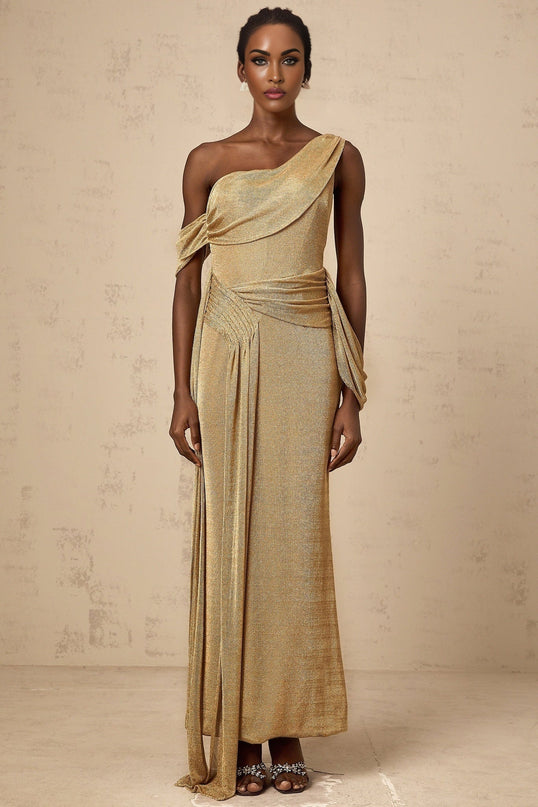 Amelia Gold Mono Shoulder Maxi Dress