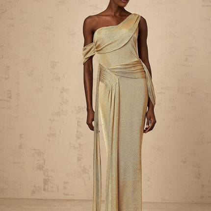 Amelia Gold Shoulder Maxi Dress Terylene Fiber