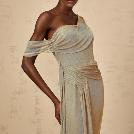 Amelia Gold-tone Mono Shoulder Maxi Dress