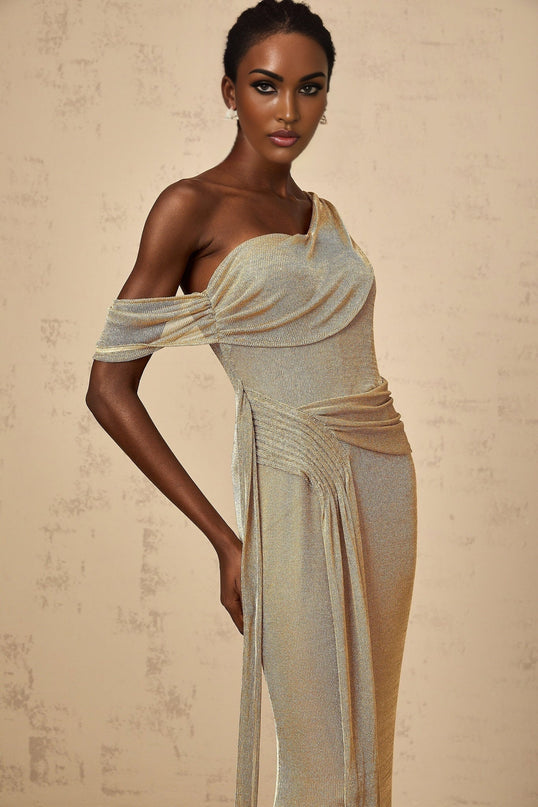Amelia Gold-tone Mono Shoulder Maxi Dress