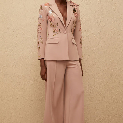 Amelia Pink Sequined Floral Blazer Trousers Set
