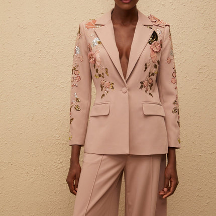 Amelia Pink Sequined Floral Blazer Trousers Set