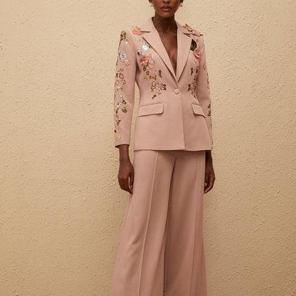 Amelia Pink Sequined Floral Blazer and Trousers Set