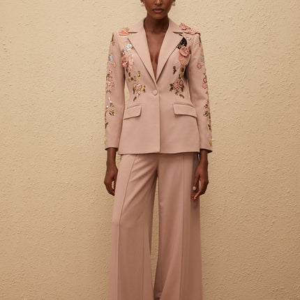 Amelia Pink Sequined Floral Blazer and Trousers Set