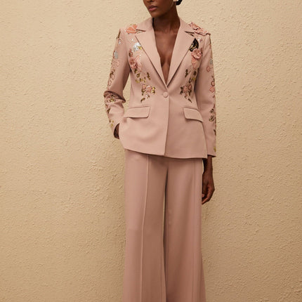 Amelia Pink Sequined Floral Blazer Trousers Set