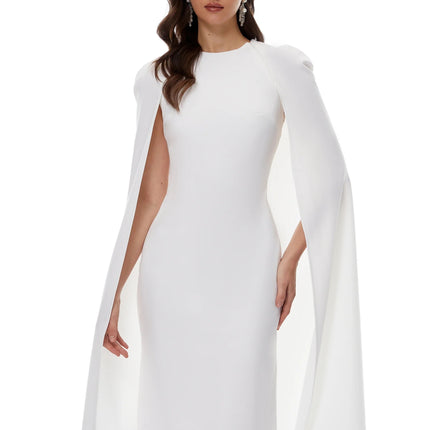 Amelia White Cape Effect Midi Dress