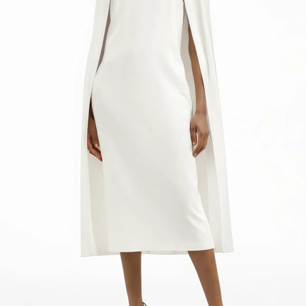 Amelia White Cape Effect Midi Dress