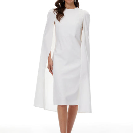 Amelia White Cape Effect Midi Dress