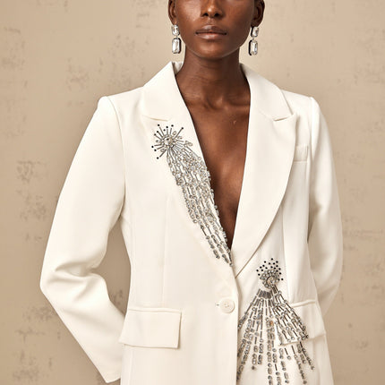 Amelia White Crystal Embellished Blazer