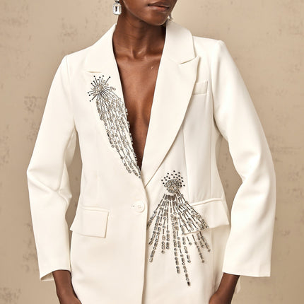 Amelia White Crystal Embellished Blazer