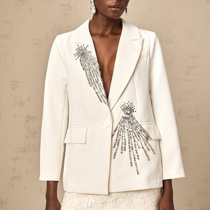 Amelia White Crystal Embellished Blazer