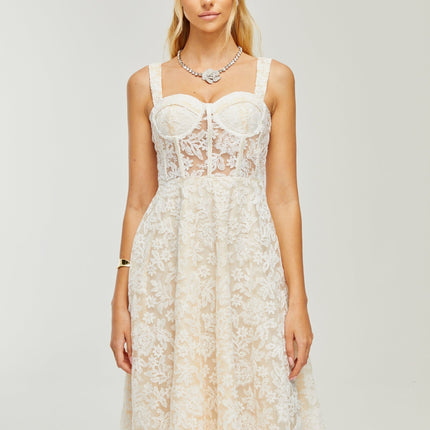 Amelina White Embroidered Midi Dress