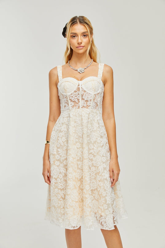Amelina White Embroidered Midi Dress