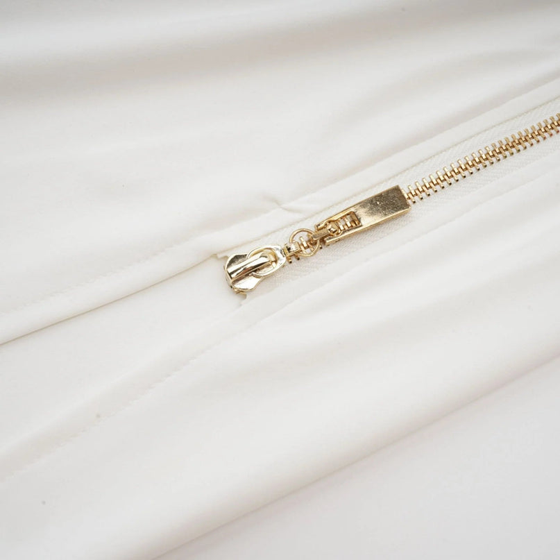 Amelina White Maxi Dress with Pleat Detailing and Side Slit