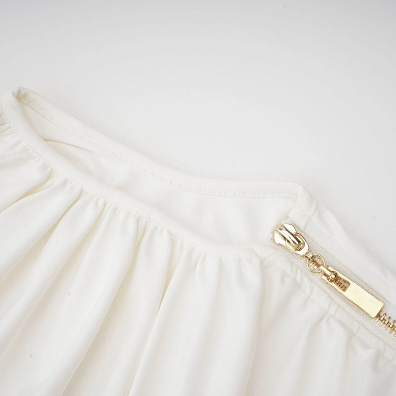 Amelina White Maxi Dress with Pleat Detailing and Side Slit