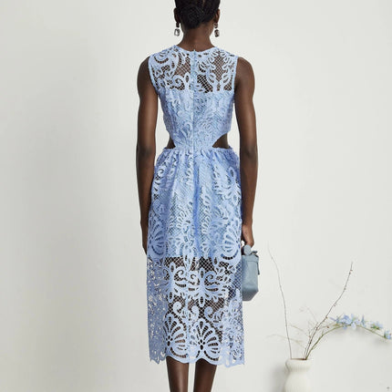 Amy Blue Floral Embroidered Midi Dress