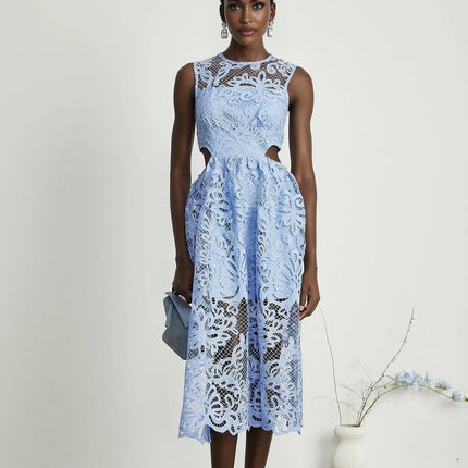 Amy Blue Floral Embroidered Midi Dress
