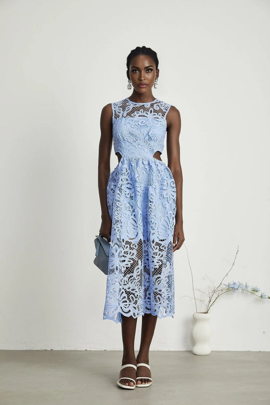 Amy Blue Floral Embroidered Midi Dress