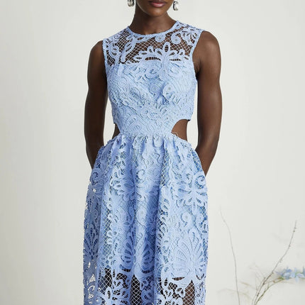 Amy Blue Floral Embroidered Midi Dress