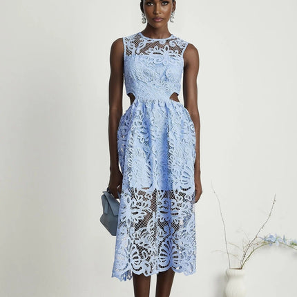 Amy Blue Floral Embroidered Midi Dress