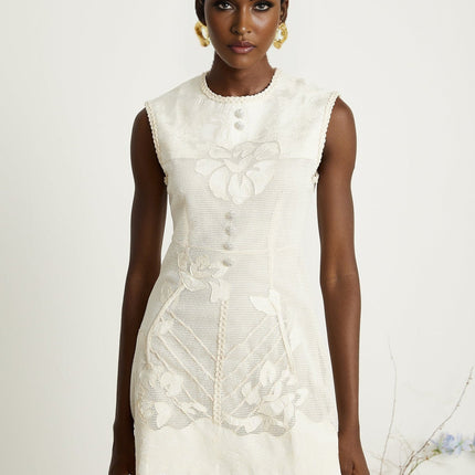 Amy Jacquard Mini Dress in Neutrals