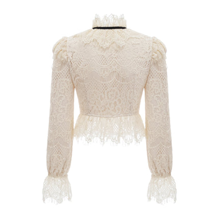 Anaelle off white blouse with bowknot detail and floral lace pattern