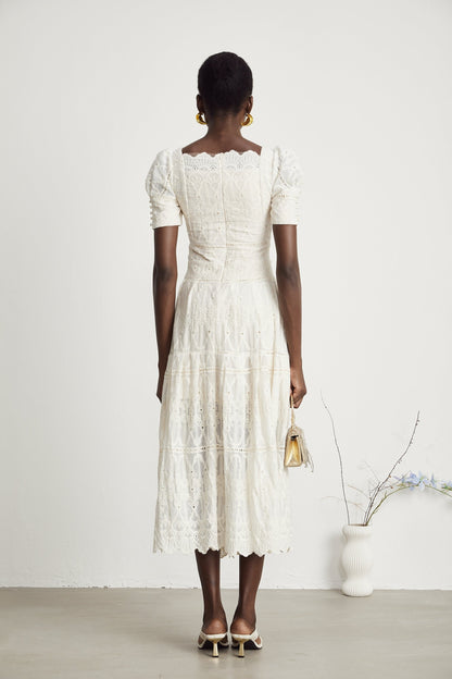 Anaïs fauxpearl embellished cutout midi dress