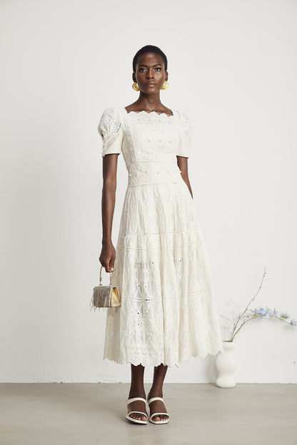 Anaïs fauxpearl embellished cutout midi dress