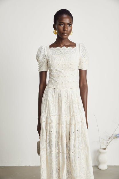 Anaïs fauxpearl embellished cutout midi dress