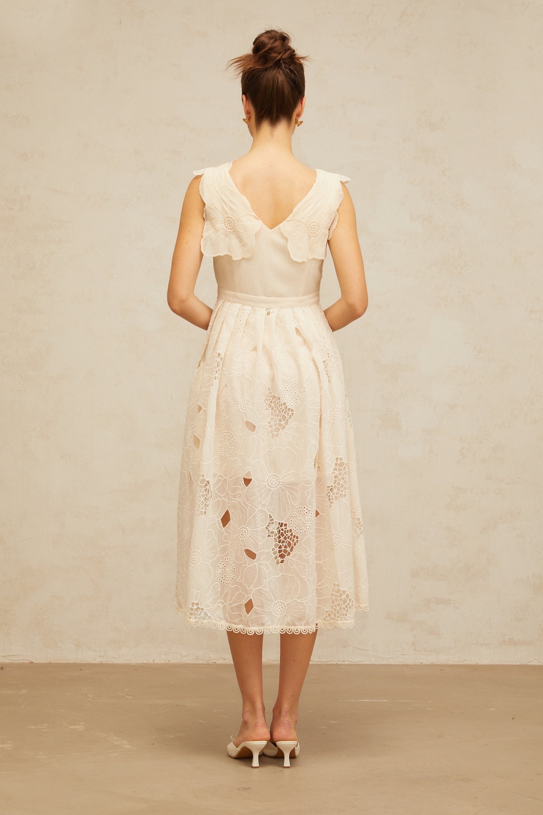 Anaïs neutrals beaded floralembroidered midi dress