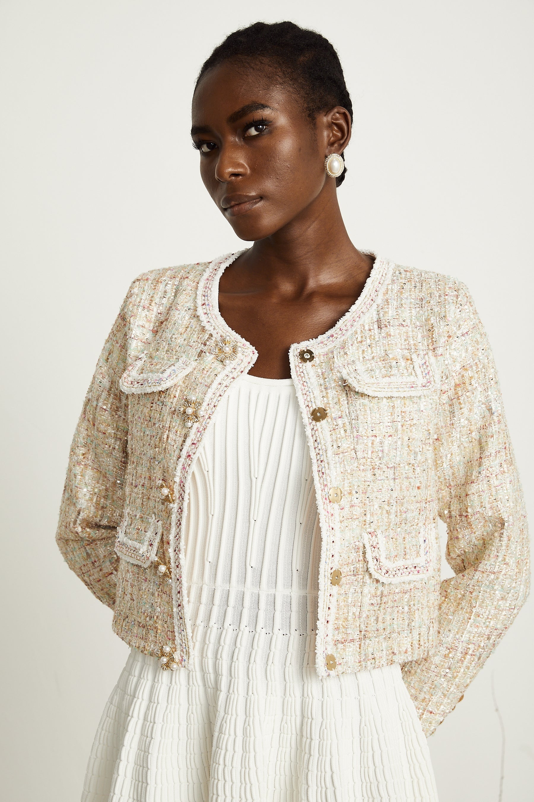 Anaïs neutrals sequinembellished tweed jacket