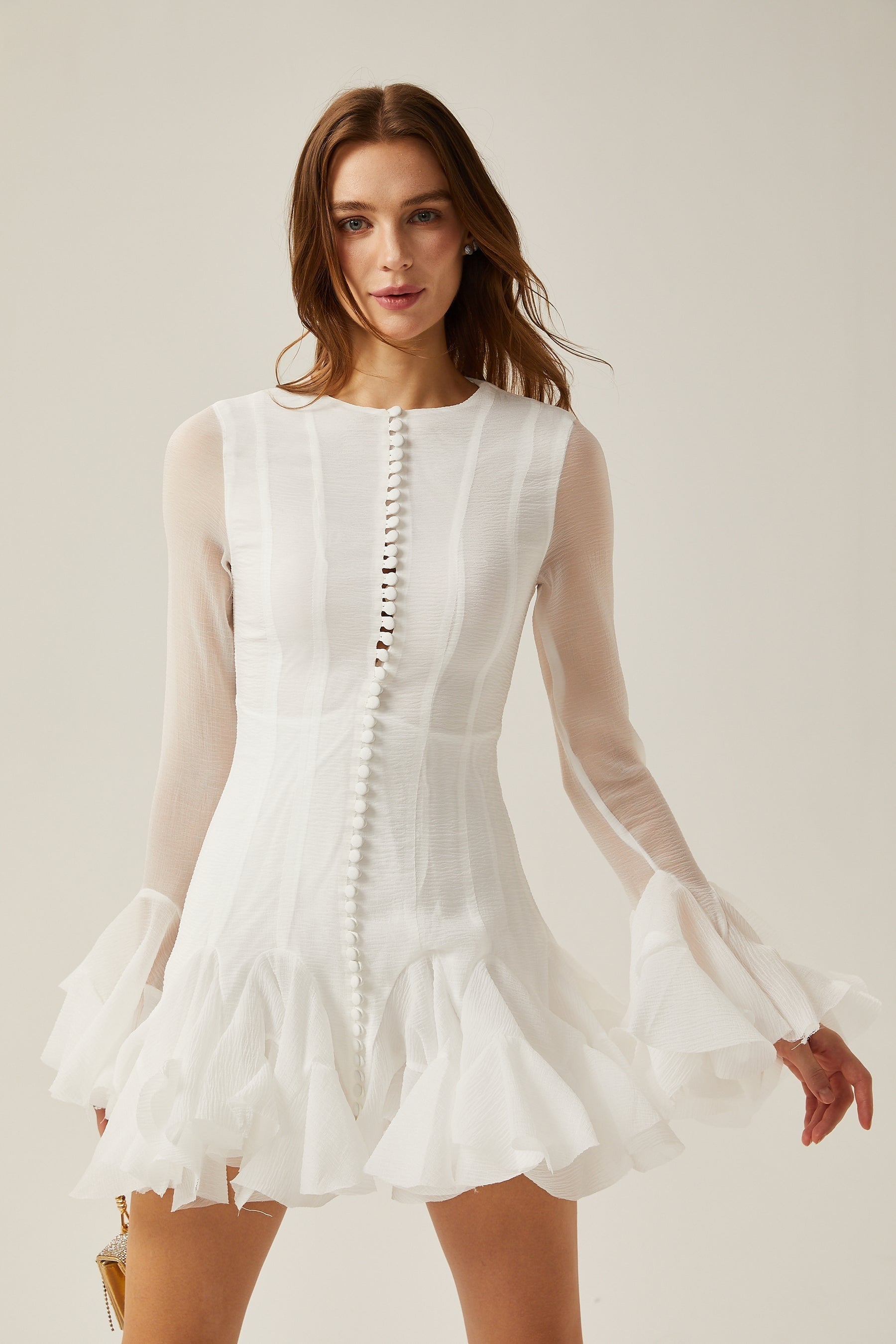 Anaïs semisheer flared mini dress
