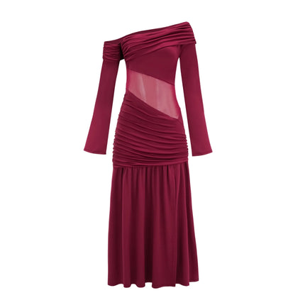 Anastasia Burgundy One Shoulder Gathered Maxi Dress