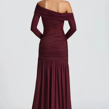 Anastasia Burgundy One Shoulder Gathered Maxi Dress