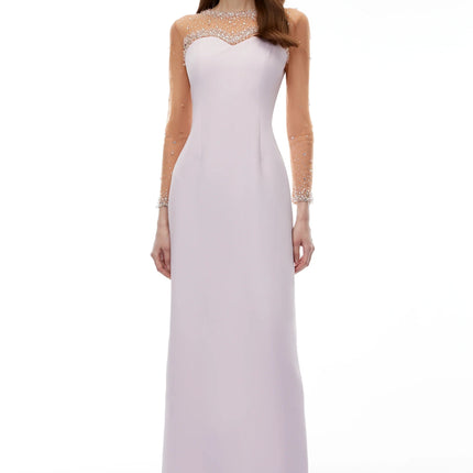 Anastasie Pink Embellished Maxi Dress with Tulle