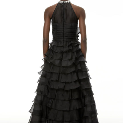 Anathi Black 3D Petal Ruffled Maxi Dress