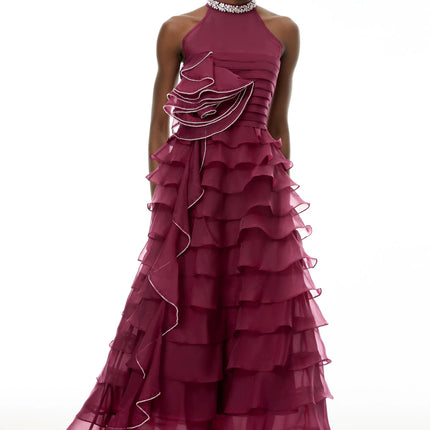 Anathi Red 3D Petal Ruffled Maxi Dress
