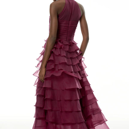 Anathi Red 3D Petal Ruffled Maxi Dress