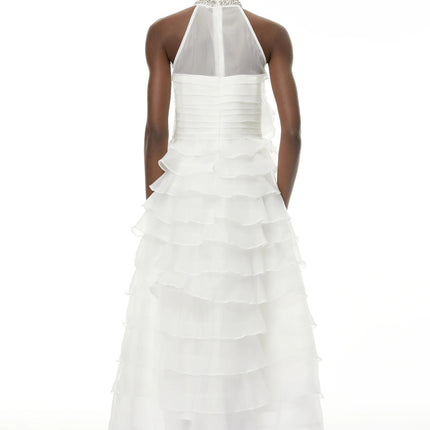 Anathi White 3D Petal Ruffled Maxi Dress
