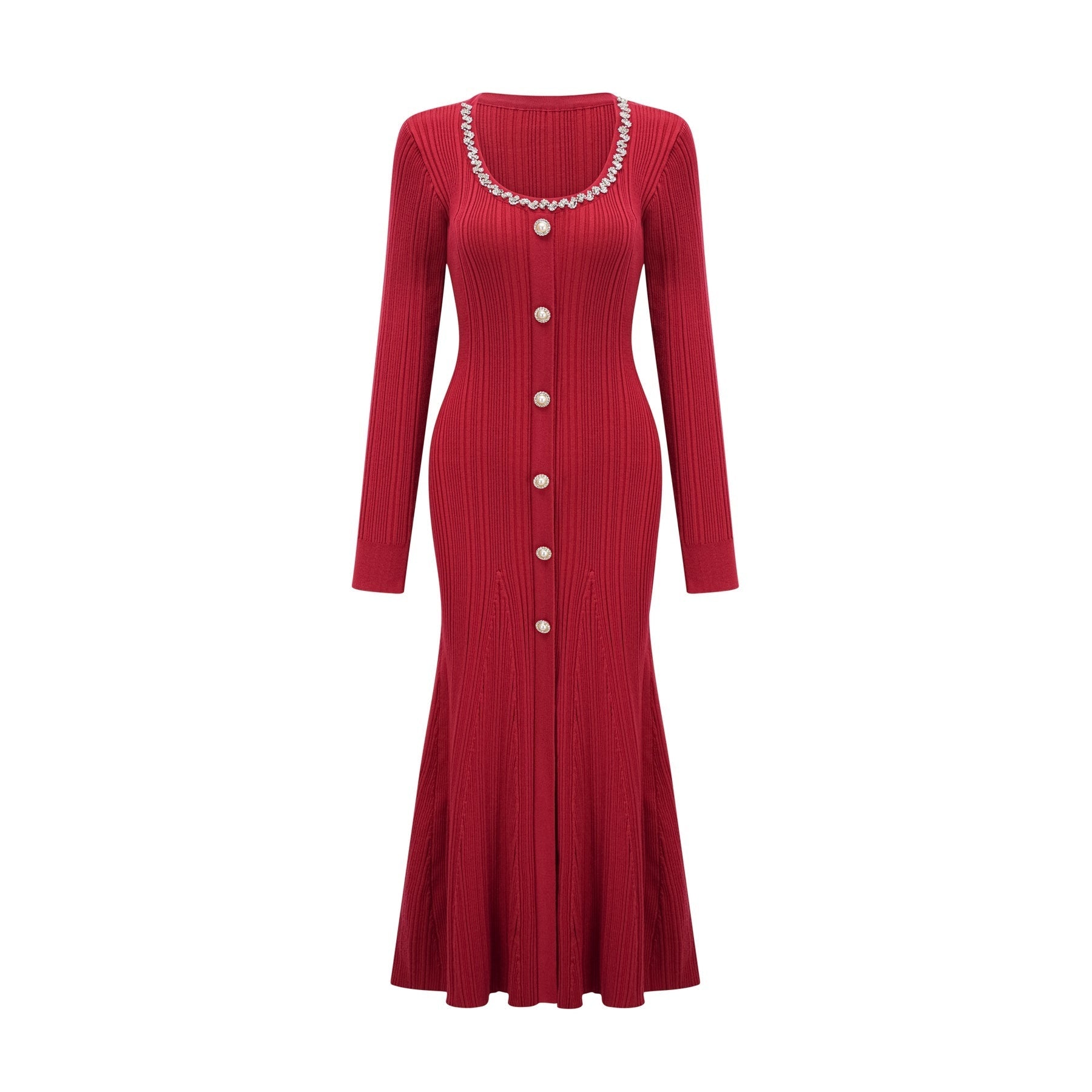 Anaxarete red embellished knitted midi dress