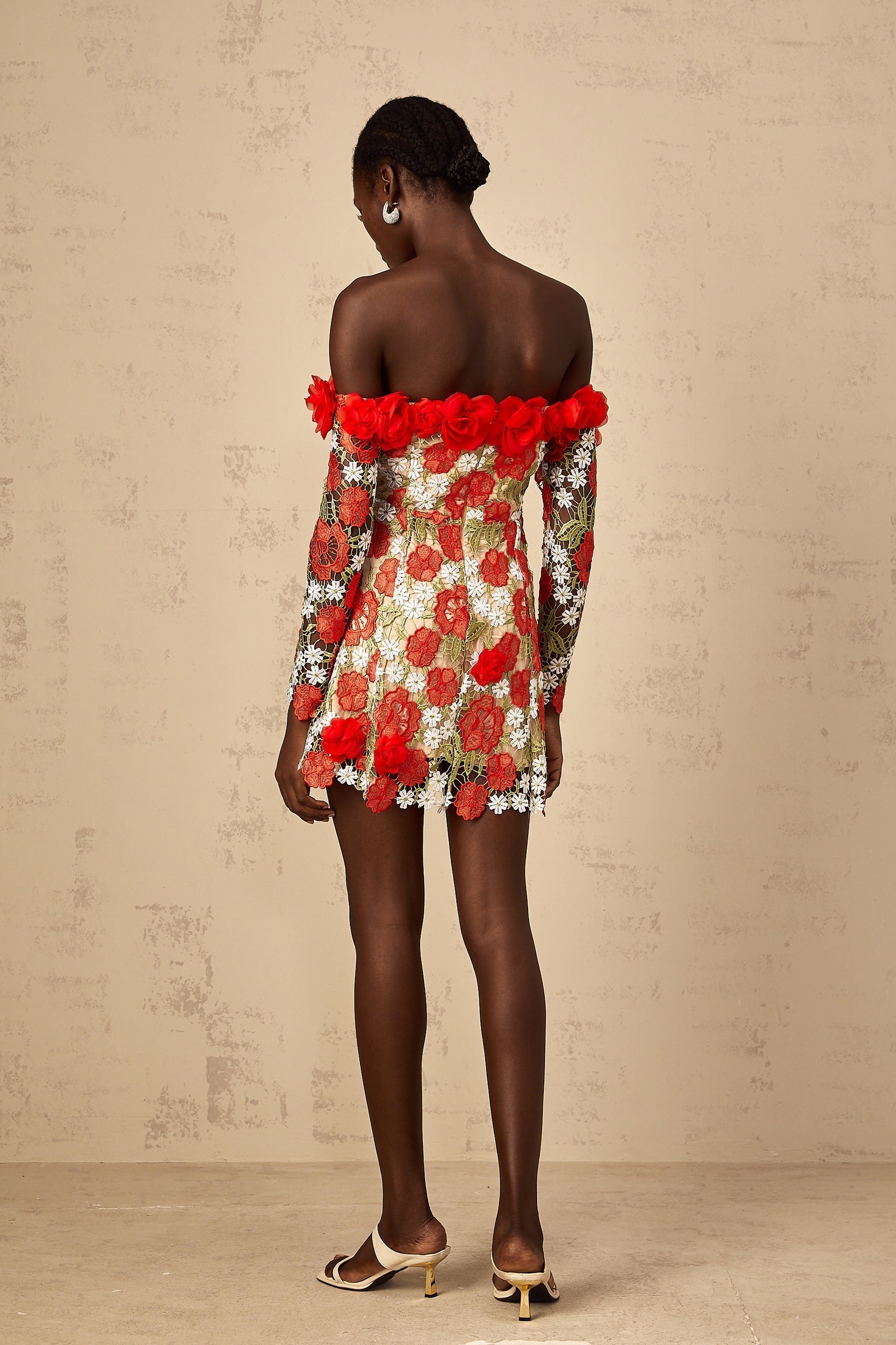 Anaya Womens Red Rose Appliqué Embroidered Mini Dress