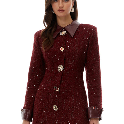 Ancora Red Embellished Tweed Mini Dress